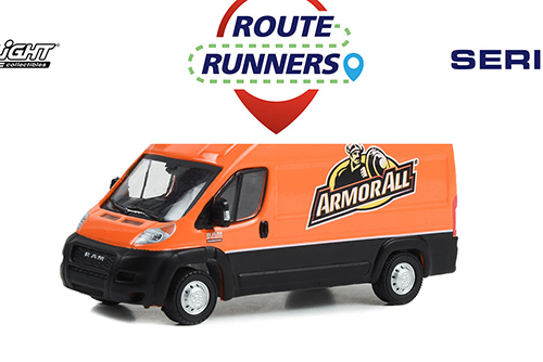 Greenlight - Route Runners Series 5 | Ram ProMaster 2500 Cargo High Roof Van "Armor All" (2020, 1/64 scale diecast model car, Orange and Black) 53050E/48
