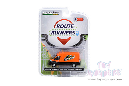 Greenlight - Route Runners Series 5 | Ram ProMaster 2500 Cargo High Roof Van "Armor All" (2020, 1/64 scale diecast model car, Orange and Black) 53050E/48