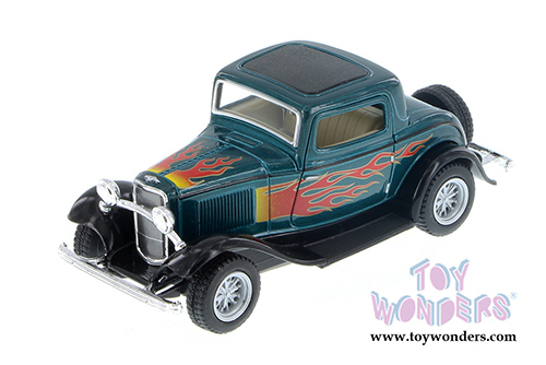 5332DF Kinsmart 1932 Ford 3-Window Green Coupe with Flames Diecast Model Car