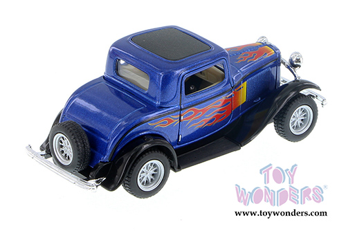 5332DF Kinsmart 1932 Ford 3-Window Blue Coupe with Flames Diecast Model Car