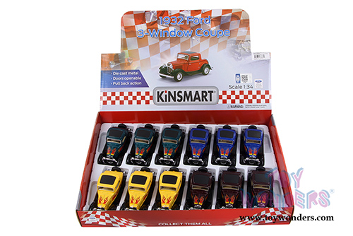 5332DF Kinsmart 1932 Ford 3-Window Coupe with Flames Diecast Model Car Display Box Package