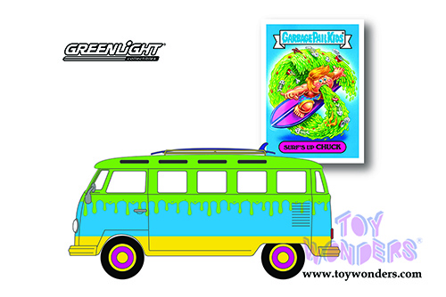 Greenlight - Garbage Pail Kids&reg; Series 3 | Volkswagen Samba Bus with Surfboards "Surf's Up Chuck" (1964, 1/64 scale diecast model car, Green/Blue) 54050B/48