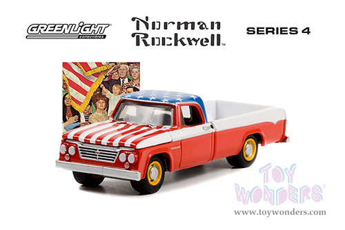 Greenlight - Norman Rockwell™ Series 4 | Dodge D-200 Pickup Truck (1962, 1/64 scale die cast model car, Red/White/American Flag Graphics) 54060C/48