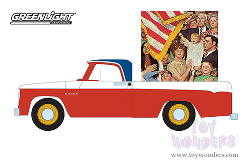 Greenlight - Norman Rockwell™ Series 4 | Dodge D-200 Pickup Truck (1962, 1/64 scale die cast model car, Red/White/American Flag Graphics) 54060C/48
