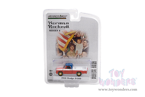 Greenlight - Norman Rockwell™ Series 4 | Dodge D-200 Pickup Truck (1962, 1/64 scale die cast model car, Red/White/American Flag Graphics) 54060C/48