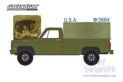 Greenlight - Norman Rockwell™ Series 4 | Chevrolet® M1008 Pickup Truck with Cargo Cover (Weathered) (1984, 1/64 scale die cast model car, Green) 54060F/48