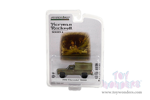 Greenlight - Norman Rockwell™ Series 4 | Chevrolet® M1008 Pickup Truck with Cargo Cover (Weathered) (1984, 1/64 scale die cast model car, Green) 54060F/48