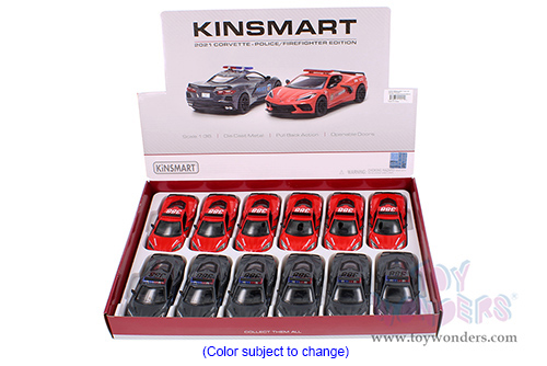 5432DPR Kinsmart 2021 Chevrolet Corvette Stingray C8 Police Firefighter Diecast Model Car Display Box Package