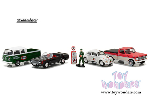 Greenlight - Motor World Diorama | Texaco Vintage Gas Station 6 pcs Set (1/64 scale diecast model car, Asstd.) 58037
