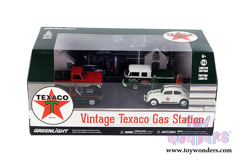Greenlight - Motor World Diorama | Texaco Vintage Gas Station 6 pcs Set (1/64 scale diecast model car, Asstd.) 58037