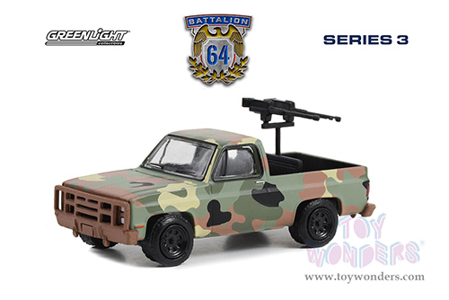 Greenlight - Battalion 64 Series 3 | Chevrolet® M1009 CUCV Pickup Truck with Mounted Machine Guns (1984, 1/64 scale diecast model car, Green Camouflage) 61030E/48