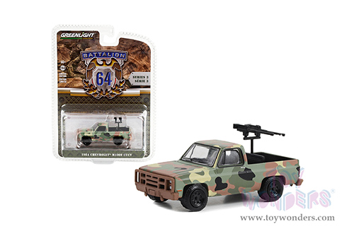 Greenlight - Battalion 64 Series 3 | Chevrolet® M1009 CUCV Pickup Truck with Mounted Machine Guns (1984, 1/64 scale diecast model car, Green Camouflage) 61030E/48