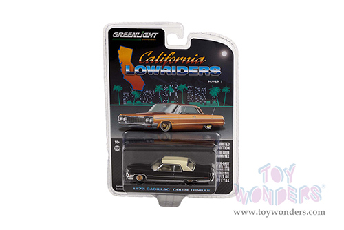 Greenlight - California Lowriders Series 1 | Cadillac&reg; Coupe deVille (1973, 1/64 scale diecast model car, Black/Cream) 63010E/48