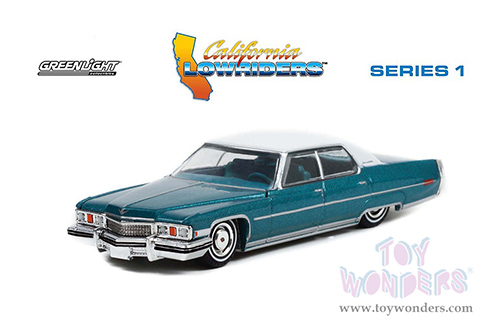 Greenlight - California Lowriders Series 1 | Cadillac&reg; Sedan deVille (1973, 1/64 scale diecast model car, Teal with White Roof) 63010F/48