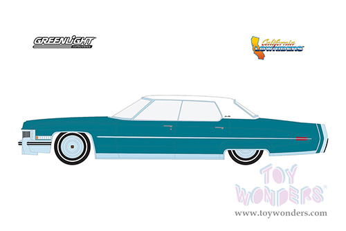 Greenlight - California Lowriders Series 1 | Cadillac&reg; Sedan deVille (1973, 1/64 scale diecast model car, Teal with White Roof) 63010F/48