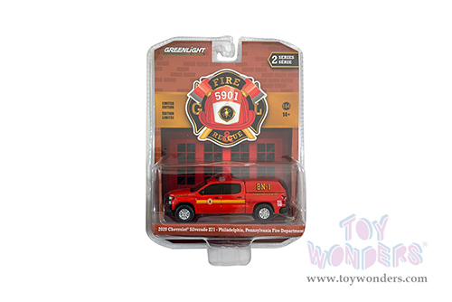 Greenlight - Fire & Rescue Series 2 | Chevrolet® Silverado™ Z71 Pickup Truck with Battalion Truck Cap "Philadelphia Fire Department Battalion Chief" (Pennsylvania) (2020, 1/64 scale diecast model car, Orange) 67020F/48