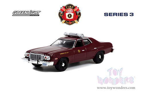 Greenlight - Fire & Rescue Series 3 | Ford Torino "Lombard Fire Department" (Illinois) (1976, 1/64 scale diecast model car, Maroon) 67030A/48