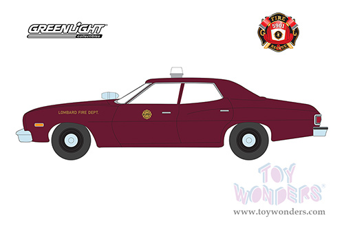 Greenlight - Fire & Rescue Series 3 | Ford Torino "Lombard Fire Department" (Illinois) (1976, 1/64 scale diecast model car, Maroon) 67030A/48