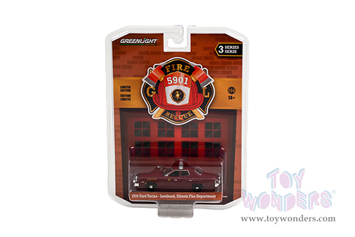 Greenlight - Fire & Rescue Series 3 | Ford Torino "Lombard Fire Department" (Illinois) (1976, 1/64 scale diecast model car, Maroon) 67030A/48