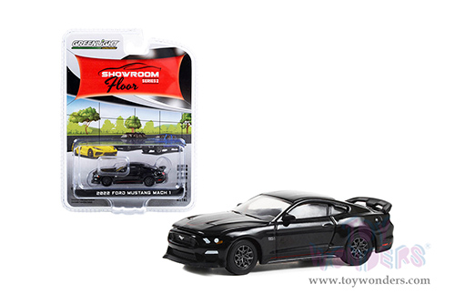 Greenlight - Showroom Floor Series 2 | Ford Mustang Mach 1 (2022, 1/64 scale diecast model car, Shadow Black with Red Stripes) 68020E/48