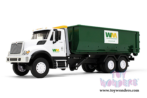 First Gear Waste Management - Plastic International WorkStar with Roll-Off Container Including Lights & Sounds (1/24 scale diecast model car, White/Green) 70-0580