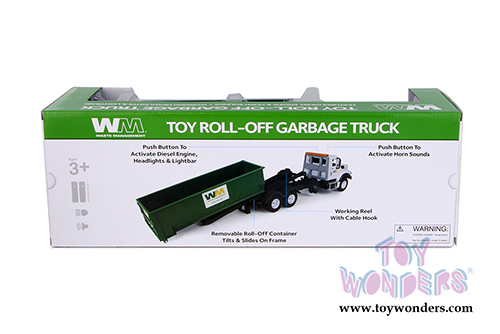 First Gear Waste Management - Plastic International WorkStar with Roll-Off Container Including Lights & Sounds (1/24 scale diecast model car, White/Green) 70-0580