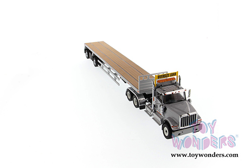 Diecast Masters - International&reg; HX520 SFFA Tandem Tractor with 53' Flat Bed Trailer (1/50 scale diecast model car, Light Gray/Silver) 71041