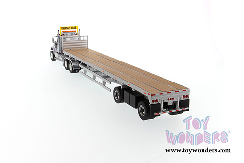 Diecast Masters - International&reg; HX520 SFFA Tandem Tractor with 53' Flat Bed Trailer (1/50 scale diecast model car, Light Gray/Silver) 71041