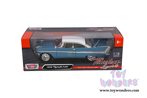 Motormax Timeless Legends - Plymouth Fury Hard Top (1958, 1/18 scale diecast model car, Light Blue) 73115AC/BU