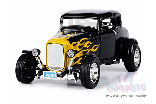 Motormax Timeless Classics - Ford Five-Window Coupe (1932, 1/18 scale diecast model car, Black with Flames) 73171TC/BK