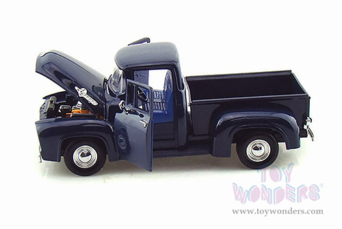 Motormax Premium American - Ford F-100 Pickup Truck w/ Teardrop Trailer (1956, 1/24 scale diecast model car, Blue) 73235/083