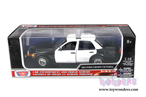 Motormax - Ford Crown Victoria Undecorated Police Hardtop (2001, 1/18 scale diecast model car, Black & White) 73516