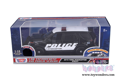 Motormax - Ford Police Interceptor Utility w/ Lights & Sounds (2015, 1/18 scale diecast model car, Black) 73994