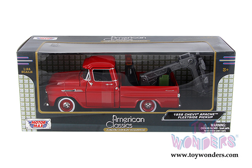 Motormax Premium American - Chevy&reg; Apache Fleetside Pickup Tow Truck (1958, 1/24 scale diecast model car, Red) 75343AC