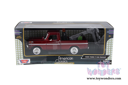 Motormax Premium American - Ford F-100 Pickup Tow Truck (1969, 1/24 scale diecast model car, Burgundy) 75345AC