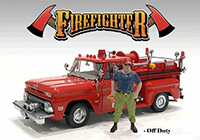 Show product details for American Diorama Figurine - Firefighters | Off Duty (1/18 scale, Blue/Green) 76321