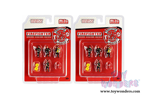 American Diorama/Mijo Exclusives - Firefighters Figures Set (6 pc. set, 1/64 scale diecast metal, Asstd.) 76468MJ