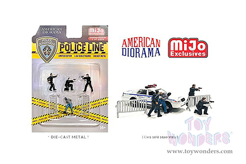 American Diorama/Mijo Exclusives - Police Line Figure Set (6 pc. set, 1/64 scale diecast metal, Asstd.) 76493MJ
