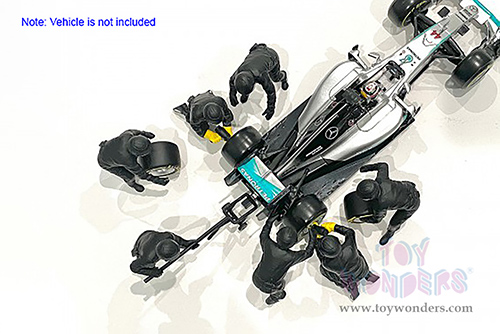 American Diorama Figurines - Formula One F1 Pit Crew Team Black Set II - Set of 7 Figures and accessories (1/18 scale, Black) 76554