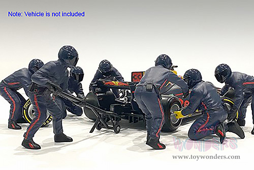 American Diorama Figurines - Formula One F1 Pit Crew Team Blue Set II - Set of 7 Figures and accessories (1/18 scale, Blue) 76555