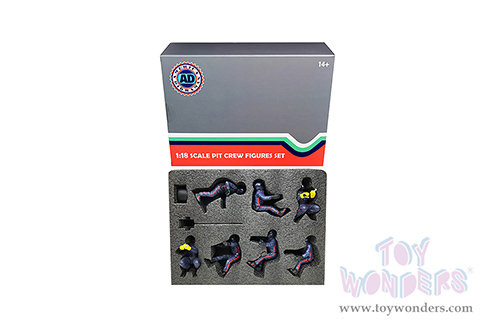 American Diorama Figurines - Formula One F1 Pit Crew Team Blue Set II - Set of 7 Figures and accessories (1/18 scale, Blue) 76555