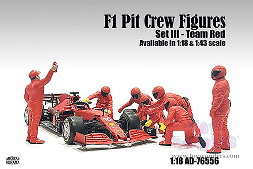 American Diorama Figurines - Formula One F1 Pit Crew Team Red Set III (1/18 scale, Red) 76556