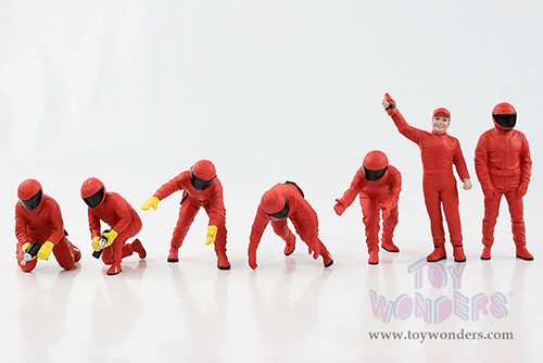 American Diorama Figurines - Formula One F1 Pit Crew Team Red Set III (1/18 scale, Red) 76556
