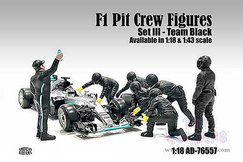 American Diorama Figurines - Formula One F1 Pit Crew Team Black Set III (1/18 scale, Black) 76557