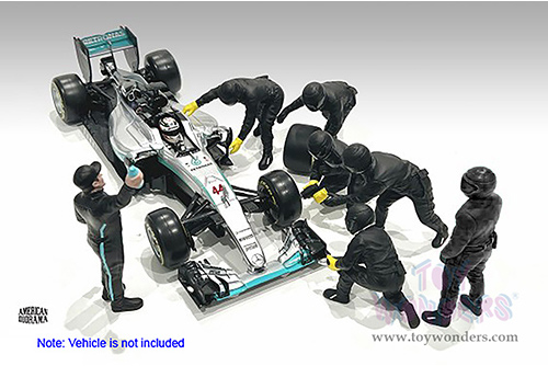 American Diorama Figurines - Formula One F1 Pit Crew Team Black Set III (1/18 scale, Black) 76557