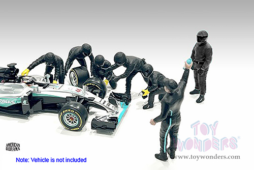 American Diorama Figurines - Formula One F1 Pit Crew Team Black Set III (1/18 scale, Black) 76557