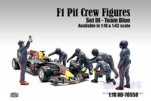 American Diorama Figurines - Formula One F1 Pit Crew Team Blue Set III (1/18 scale, Blue) 76558