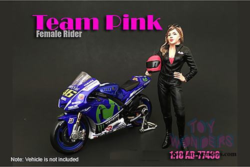 American Diorama Figurine - Team Pink Female Biker (1/18 scale, Black w/Pink) 77438