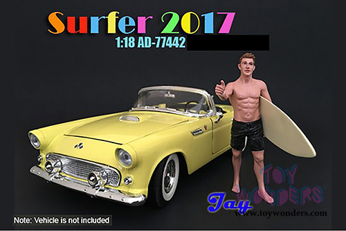 American Diorama Figurine - Surfer 2017 Jay Figure w/ Surfboard (1/18 scale, Black) 77442