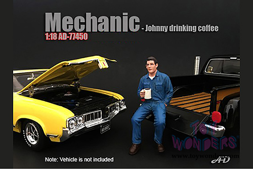 American Diorama Figurine - Mechanic | Johnny Drinking Coffee (1/18 scale, Blue) 77450